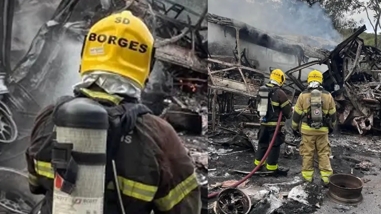 Colisão entre ônibus e carreta deixa 8 mortos e interdita BR-251