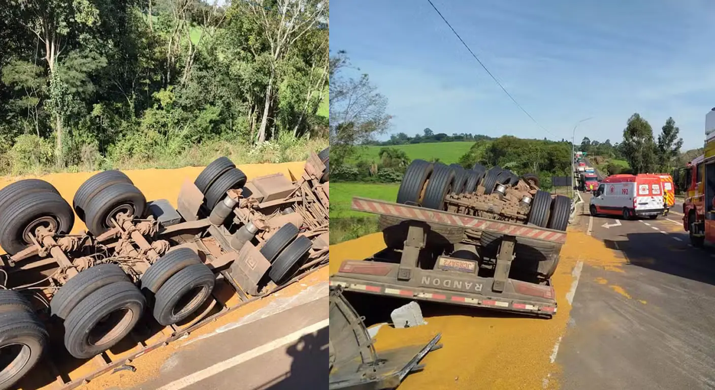 Esposa de caminhoneiro morre após ser atingida por carga em tombamento na BR-282