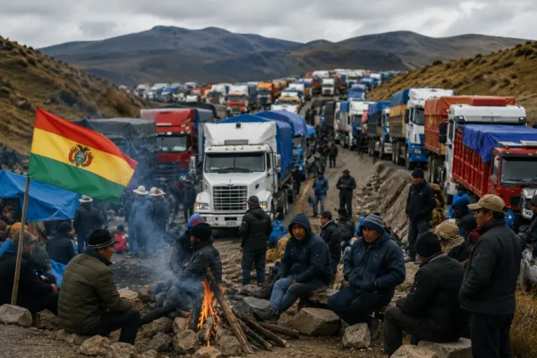 Mais de 5 mil caminhoneiros ficam presos em bloqueios na Bolívia