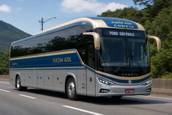 Flecha Azul 2026 revive o visual clássico da Cometa com cara de ônibus premium
