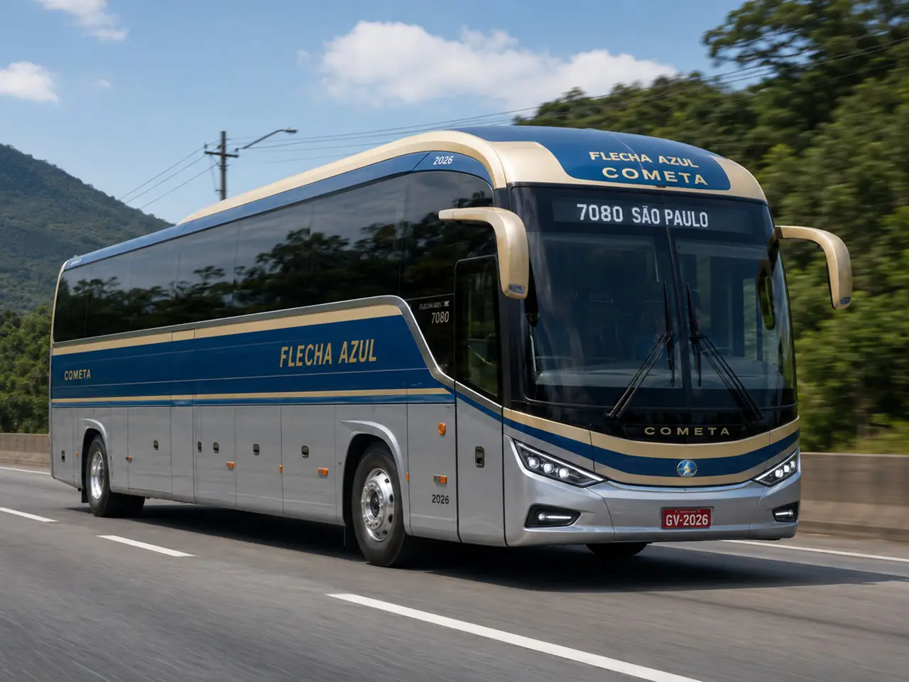 Flecha Azul 2026 revive o visual clássico da Cometa com cara de ônibus premium
